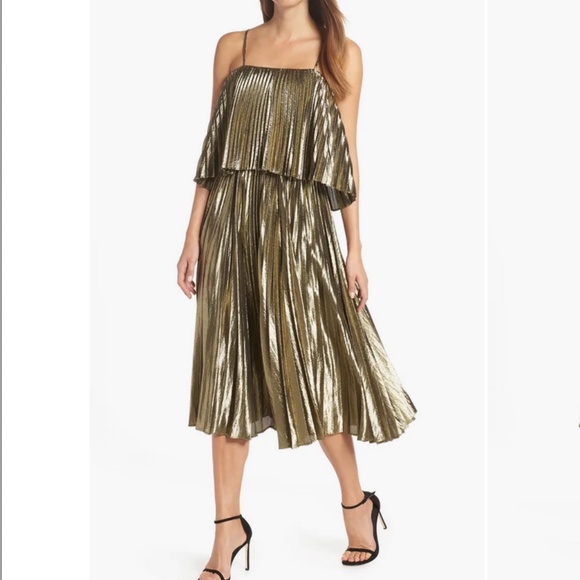 Collection Gold Lamé Pleated Midi Dress J.Crew - Picture 1 of 14